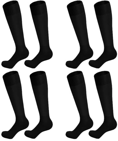 LURVOUS 4 Paia Calzettoni Calcio Bambino, Ragazzi e Ragazze Lunghi Calze Grip Calcio, Traspiranti Elastiche Sportivi Allenamento Calze, Sportivi Lunghi Calze per Rugby, Hockey, Corsa,5-12 Anni (Black)
