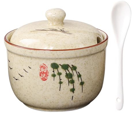 TuYines Ceramic Sugar Bowl with Lid and Spoon, Spice Jars with Lid for Sugar, Salt, Cheese