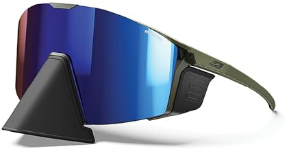 Julbo Edge Cover Mountain Sunglasses - Army/Black Frame - Light Brown w/Blue Mirror Lens (REACTIV 2-4)