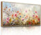 hyidecorart Buntes Blumenmeer Leinwand Bild mit Rahmen Holz, 60x120 cm XXL Wandbilder Wohnzimmer Modern Bilder, Landschaft Wanddeko Aesthetic Schlafzimmer Badezimmer Kunst Büro Zimmer Esszimmer