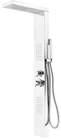 Set di colonne per doccia, sistema doccia in acciaio inox spazzolato, pannello doccia con doccia a pioggia e doccetta (argento, 15 x 47 x 130 cm)