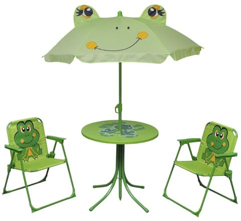 Homgoday 3-TLG. Bistro-set för barn med parasoll grön bistro-set, trädgårdsbord med stolar, balkongmöbler, sittgrupp med balkongbord, trädgårdsset för trädgård, balkong