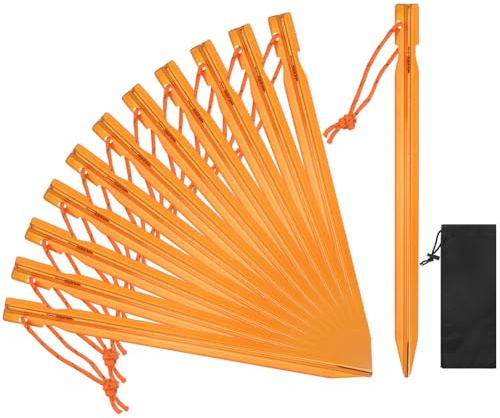 TIXIPEM 7IN Tent Stakes [12PCS] - Aluminum Ground Pegs with Reflective Pull Ropes Use for Camping & Hammocks & Hiking - [Yellow] Camping Stakes with A Carrying Bag