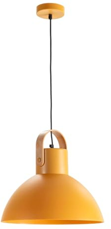 Els Banys - Lámpara de Techo Modelo Sam - PVC Mostaza Translúcido - Ø39 cm x 26 cm - Casquillo E27 - Cable Regulable 150 cm - Embellecedor Efecto Madera - Uso Interior IP20
