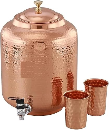 Kupfer-Wasserspender mit Gläsern, 5 Liter Matka-Topf, traditionelles Design