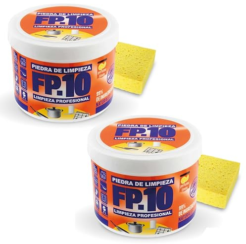 Fantastica Piedra Blanca De Limpieza PROFESIONAL [FP.10] Limpieza Premium | Quita Grasa Y Suciedad Difícil | Multiuso, Ideal Para Desincrustar Suciedades Profundas. Producto Eco. Incluye Esponja (2)