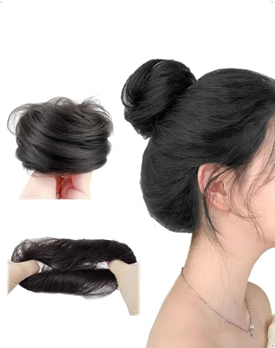 SanKristo Postizo para moño liso, coleteros cabello moños pelo mujer despeinados accesorios elásticos, mullidas extensiones gomas sintético wig donut, negro marrón