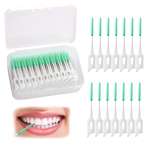 Dental Floss Picks, Pieces Interdental Brushes, Dual-Use Dental Floss Sticks, Silicone Dentals Picks Portable Oral Tooth Clean, Teeth Cleaning, Disposable interdental Brushes(160,Green