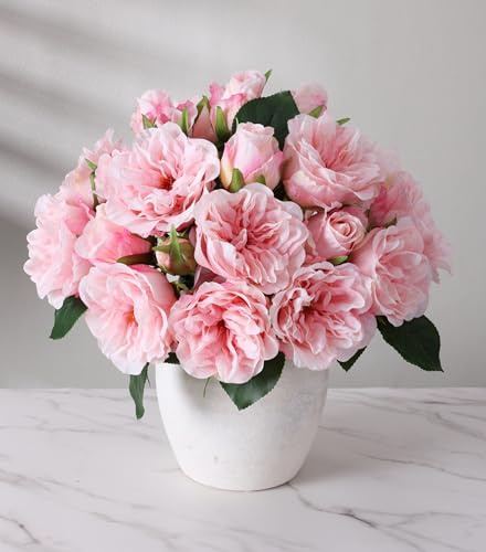 13 Pcs Fake Roses Artificial Flowers, Artificial Roses with Stems Silk Flowers Realistic Roses for Home Wedding Decoration Party DIY Bouquet, Light Pink