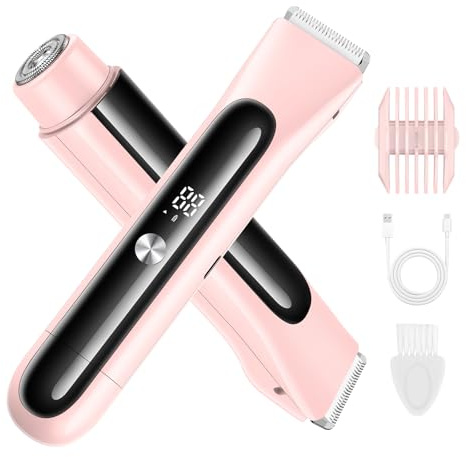 Lady Shavers for Women 2-in-1, Painless Electric Razor Shaver IPX7 Waterproof Bikini Trimmer Wet & Dry Use, Cordless Body Hair Remover with LED Digital Screen for Underarm Leg Body Arm Face Skin