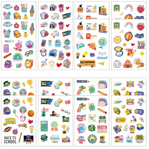 16 Feuilles Autocollants Rentrée Scolaire (11x16 cm), Stickers École pour Décoration de Cornet de Bonbons, Scrapbooking, Agenda et Cadeau Élève ou Maîtresse Fin d'Année