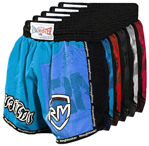 RingMaster Warrior Kids Kickboxing Thai Shorts Kick Training Clothing MMA Martial Arts (Blue, XX Small)