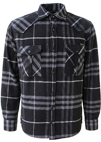 ROCK-IT Apparel I Camicia di Flanella a Maniche Lunghe da Uomo I Camicia a Quadri da Boscaiolo I Camicia a Quadri con Barra di Chiusura [S-5XL] qualità Premium I Nero, Blu, Rosso a Scacchi 5XL
