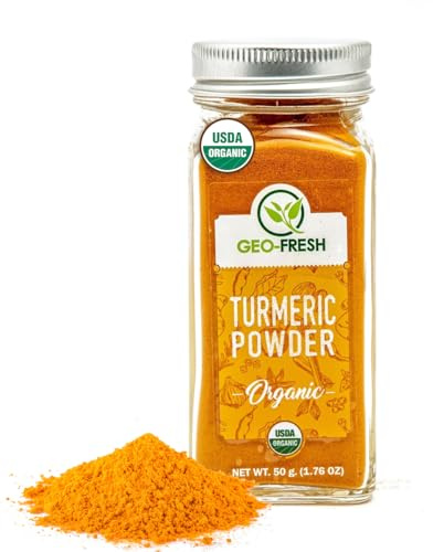 Geo-Fresh Organic Turmeric Powder, 1.76 oz – Turmeric Powder Organic for Cooking – USDA Certified, Non-GMO, Kosher, Gluten-Free – Ground Turmeric Root with Curcumin