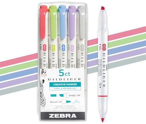 Zebra Mildliner Double Ended Marker Bold & Fine Point 5/Pkg-Cool & Refined