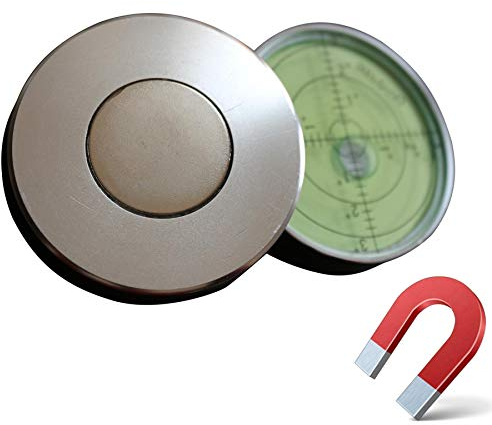 Magnetische, Dosenlibelle - Große Metall-Wasserwaage mit Luftblase, 60mm Durchmesser, Flüssigkeit, Gradangabe, Boden-Wasserwaage - Metallgehäuse, Bullseye, grüner/Silber