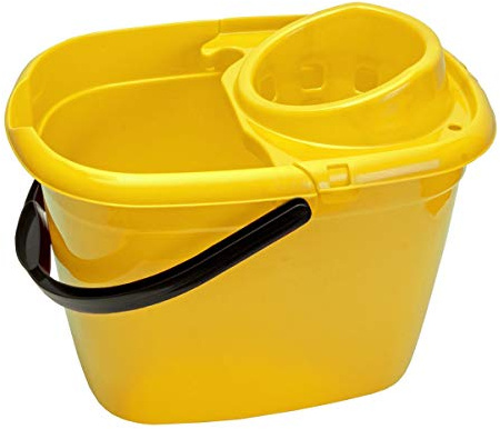 Abbey Plastic Mop Bucket with Wringer 12 Litre – Colour Coded Cleaning Floor Plastic Mop Bucket with Side Lip for Easy Pouring for General and Small Area Cleaning - Yellow