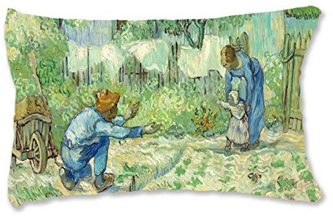 BONNIU Housse Coussin Decoratif 50X65 cm Protège Oreiller Velours Zippé Humaines Art Taille Standard - Van Gogh - Premiers Pas Après Millet VG011
