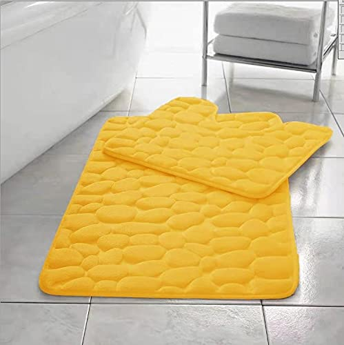 Comfort Collections Memory Foam Pebble Memory Foam Pebble Bath Mat Set Pedestal Bathroom Rug 2 Piece Soft Absorbent Non Slip Ochre Bath Mat (50CM X 80 CM) & Pedestal Mat (50CM X 40 CM) Approximate