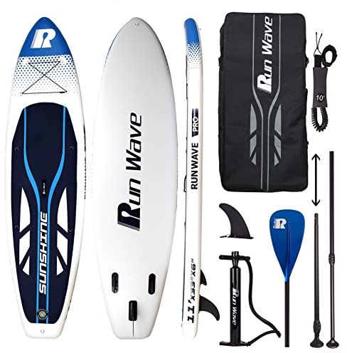Runwave Aufblasbares Stand Up Paddle Board Anti-Rutsch Deck mit Premium SUP Zubeh?r | Breiter Stand, untere Finnen f¡§1r Surfkontrolle | Jugendliche Erwachsene Anf?nger (Sunshine)