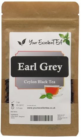 Earl Grey Black Loose Leaf Tea (100g) Ceylon Sri Lanka Tea Leaves Rich Frangrant with Bergamot Oil Premium Citrusy Twist Legendary Taste Balanced Full-Bodied Aromatic, Closed in Resealable Pouch