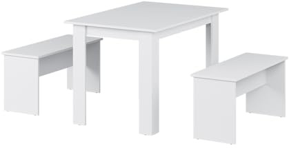 Vicco Esstisch Set Sentio, Weiß, 112 x 73.6 cm mit 2 Bänken, geeignet als Essgruppe für kleine Räume und Küchen