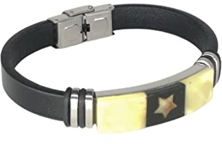 Armband med bärnstensstjärna och läderarmband – modegåva för män – snygg naturlig baltisk bärnsten, naturlig, justerbar storlek, modern stil, (vit + vit stjärna), White + White Star, Sten Rostfritt