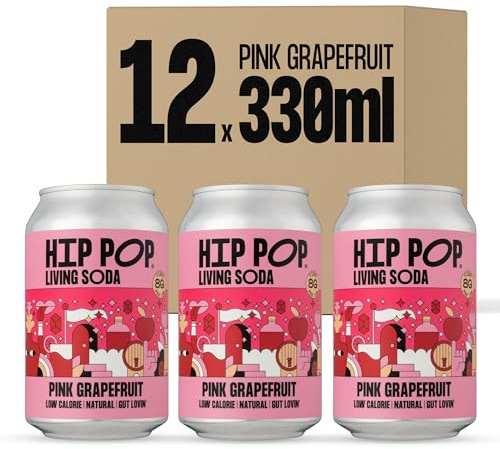 Hip Pop Living Soda, Low Calorie, 100% Natural, Vegan, Pink Grapefruit, 12 x 330 ml