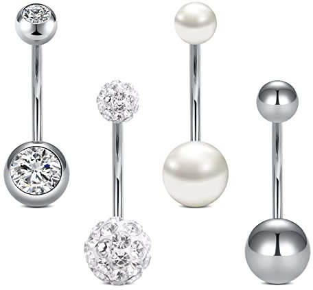 Rajnard Bauchnabelpiercing 14G 14mm Piercing Bauchnabel Chirurgenstahl CZ Perle Diamant Bauchpiercing Nabelpiercing Piercing Schmuck für Damen Herren