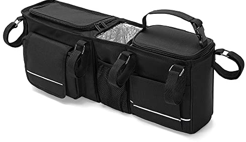 HODRANT Hanging Double Stroller Organizer, Compatible with City Mini GT2 Double & Compatible with BOB Duallie Stroller, Stroller Caddy with Detachable Cooler Bag & Cup Holder, Bag Only