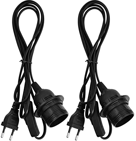2 Stück Lampenfassung mit Schalter, E27 Fassung Schwarz mit 1,8m Netzkabel Schraubring Schalter, Lampenhalterungt mit EU-Stecker für DIY Lampe Pendelleuchten Hängeleuchten (Schwarz)