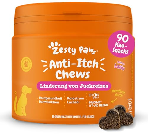 Zesty Paws Anti-Itch Chews for Dogs | Soothes Itchy Skin, Paws & Ears from Licking & Scratching, Helps Immune Function, Skin & Gut Health | Contains Salmon Oil & Probiotics | Daily Use | 90 Chews