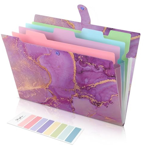 SKYDUE Document Organiser, A4 Expanding File Folder, Colored Plastic Folders,Sturdy and Protective File Storage to Organise Paperwork, Receipts, Invoices, Bills, Documents(Marble Purple)