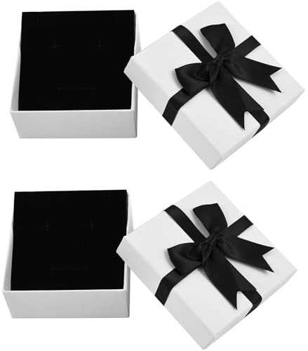 2 pcs Small Gift Boxes, White Jewellery Boxes, Cardboard Jewellery Gift Boxes with Lids, Paper Jewelry Gift Boxes Packaging with Ribbon for Presents Necklace Bracelets(9x9x4cm)