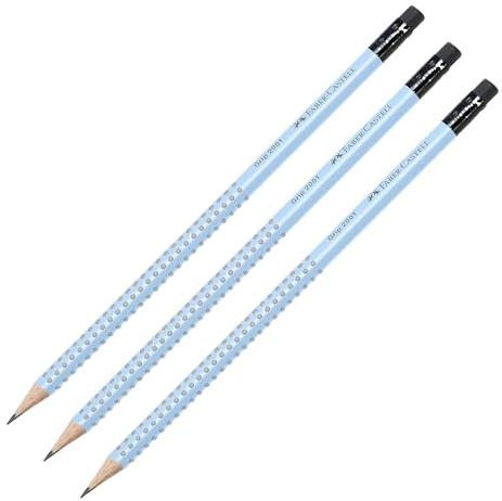Faber-Castell 217274 - Lápiz Grip Grafito con Goma - B - Sky Blue (Paquete de 3)