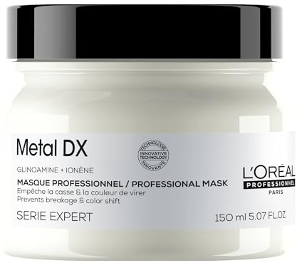 L'Oréal Professionnel - Maschera per capelli per tutti i tipi di capelli, anti-rottura, idratazione, morbidezza e lucentezza, capelli potenti, fragranza fresca, con glicoamina, serie Expert, Metal DX