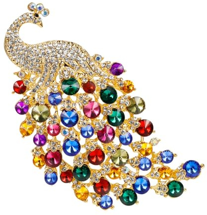 Broche antideslizante exquisito broche de pavo real brillante rhinestone pájaro pabellón para ropa exquisita colorida, Aleación, Piedra secundaria