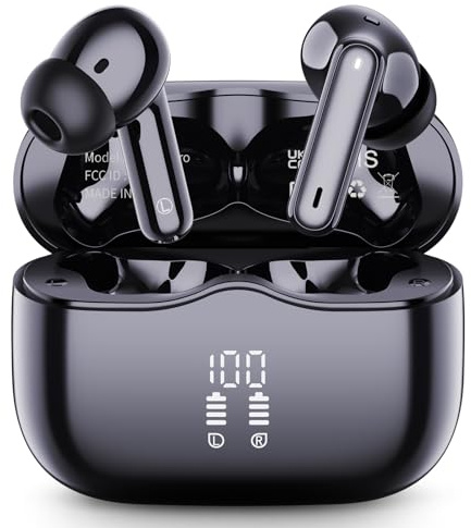 Wireless Earbuds, Bluetooth 5.4 Headphones in Ear 3D Bass Stereo Sound, 40H Wireless Earphones with 4 ENC Noise Cancelling Mic, IP7 Waterproof Bluetooth Earbuds LED, AI-Enhanced Calls for Android iOS