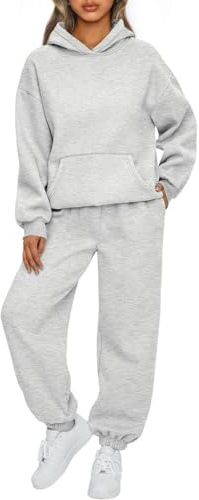 MissFox Tuta Donna Sportiva 2 Pezzi – Completo Invernale Jogging con Felpa e Pantaloni Larghi, Tute da Ginnastica per Fitness, Yoga e Attività Outdoor