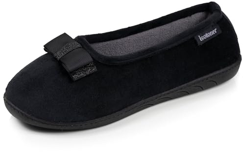 Isotoner Pantofole pantofole Ballerine donna microvelluto suola ergonomica memory foam, EU,, Nero , 37 EU
