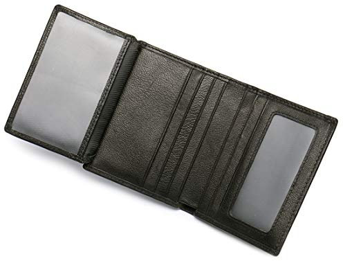 monhinty Men’s 2 ID Windows RFID Blocking Smooth Leather Small Front Pocket Travel Bifold Wallet Black