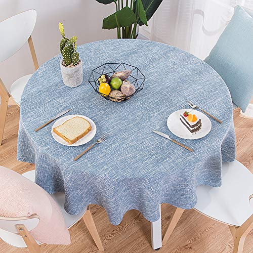 Baumwolle Leinen Tischdecke, Modernen Einfache Runden Esstisch Tischtuch tischwäsche, Textur Natürlichen Hohe Farbe Hellblau Durchmesser 160cm