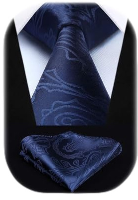 HISDERN bröllopsslipsar och näsduk, paisley-slipsset, enfärgade, i olika färger, Marinblå-2, One size