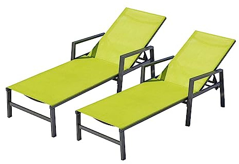 CONCEPT USINE Lot de 2 Transats Bari Vert Aluminium 192x61x92 cm | Toile PVC, dossier réglable 6 positions, jardin ou terrasse, waterproof