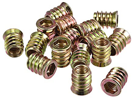 sourcing map M10x20mm Threaded Inserts for Wood Hex Socket Drive Furniture Screw-in Nut 16pcs