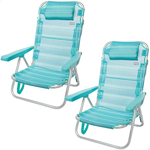 AKTIVE Confezione da 2 sedie pieghevoli multiposizione per spiaggia, giardino, terrazza o campeggio, 5 posizioni diverse, Misure 48x46x84 cm, Altezza 21 cm, Rinforzate
