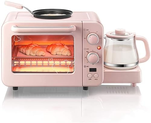 RKYRRKI Multifunción 3 en 1 Máquina de Desayuno Tostadora 8L Mini Horno eléctrico Cafetera Huevos Sartén Hogar Pan Pizza Horno Parrilla, Diseño Plegable Útil