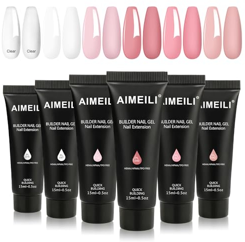 AIMEILI Kit Ricostruzione Unghie Gel, Clear Nudo Pink Acrigel per Unghie Bianco Passione Unghie Kit Rosa Builder Nail Gel Extension Set Trasparente Acrilico per Unghie Kit 13, 6X15ML