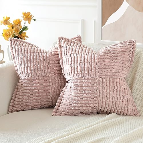 JOTOM 2er Set Kordsamt Einfarbig Kissenbezüge Weiche Moderne Kissenhüllen Dekorative Zierkissenbezug für Wohnzimmer Schlafzimmer Lila Rosa 50x50 cm