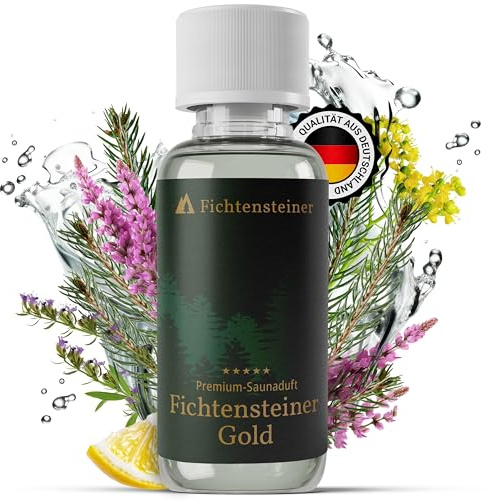 Fichtensteiner Infusione per sauna oro, 100 ml, prodotto per infusione sauna, molto rendimento, per fino a 100 infusi, accessori per sauna